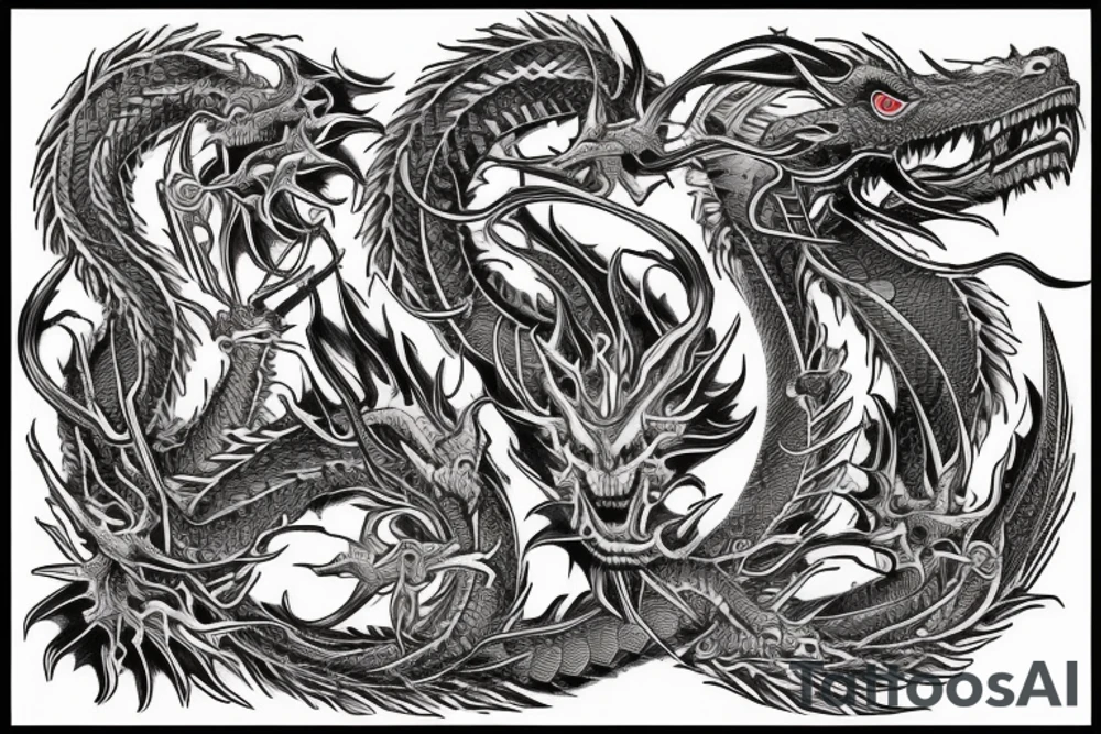 Dragon Intricate Regal Thorns Beautiful Vivid Rough Rustic Elaborate Stoic Badass tattoo idea