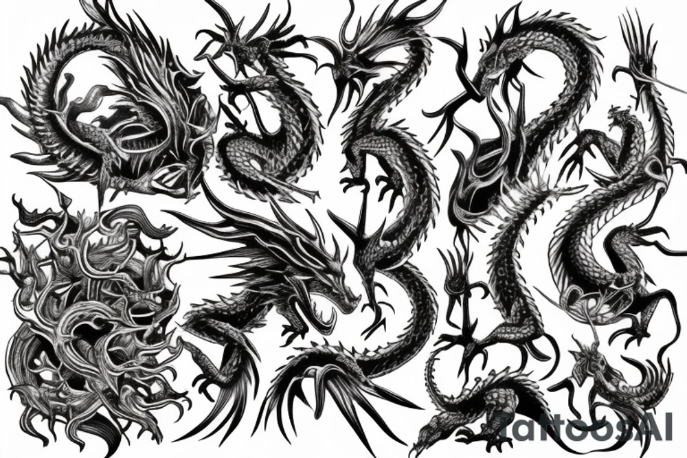 Dragon Intricate Regal Thorns Beautiful Vivid Rough Rustic Elaborate Stoic Badass tattoo idea