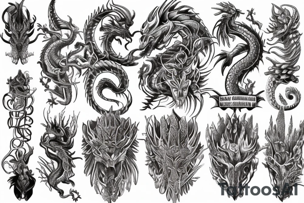 Dragon Intricate Regal Thorns Beautiful Vivid Rough Rustic Elaborate Stoic Badass tattoo idea