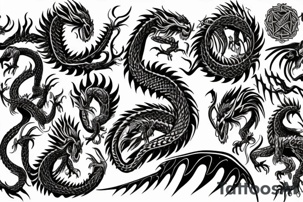 Dragon Intricate Regal Thorns Beautiful Vivid Rough Rustic Elaborate Stoic Badass tattoo idea