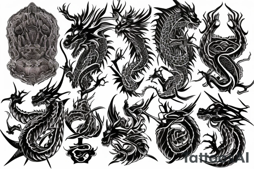 Dragon Intricate Regal Thorns Beautiful Vivid Rough Elaborate Stoic Badass tattoo idea