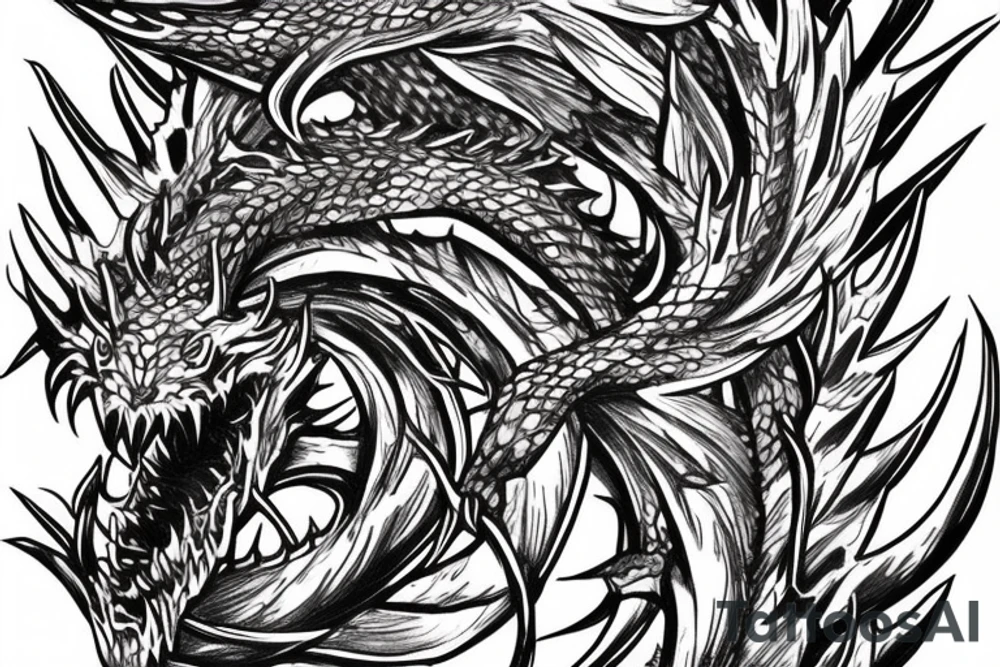 Dragon Intricate Regal Thorns Beautiful Vivid Rough Elaborate Stoic Badass tattoo idea