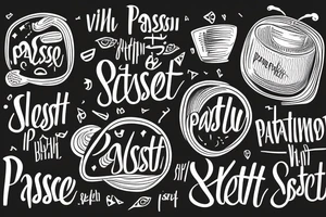 Bowl of spaghetti steaming woth the quote '"pascettii" - Casey' written underneath tattoo idea