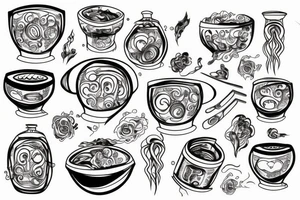 Steaming bowl of spaghettii tattoo idea