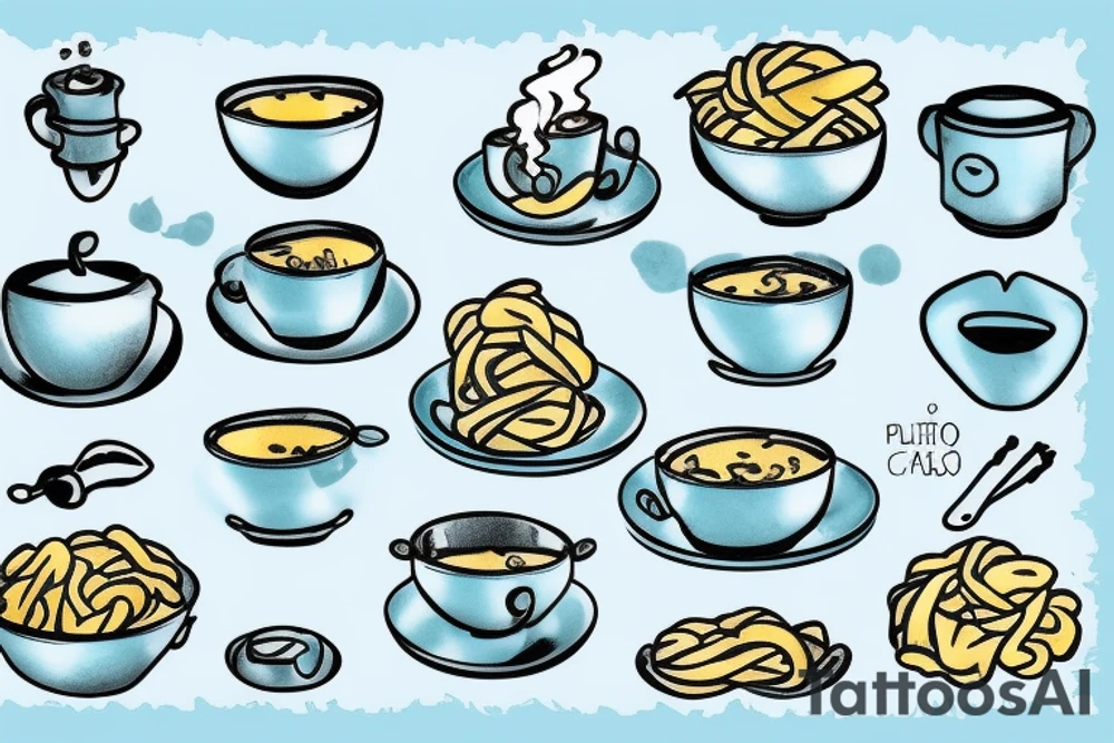Light Blue bowl of pasta with steam comng off it tattoo idea