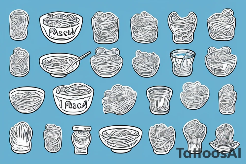 Light Blue bowl of pasta with steam rising off it tattoo idea