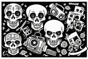 Skull with a cinema camera in its mouth tattoo idea
