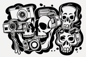 Skull with a cinema camera in its mouth tattoo idea