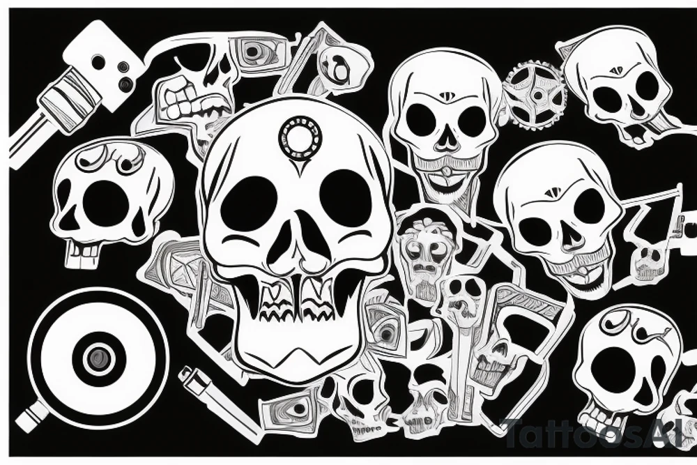Skull with a cinema camera in its mouth tattoo idea