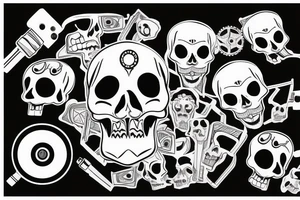 Skull with a cinema camera in its mouth tattoo idea