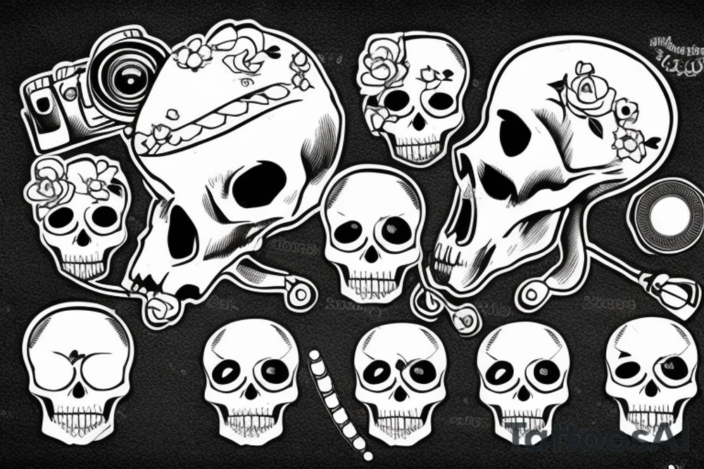 Skull with a cinema camera in its mouth tattoo idea