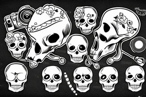 Skull with a cinema camera in its mouth tattoo idea