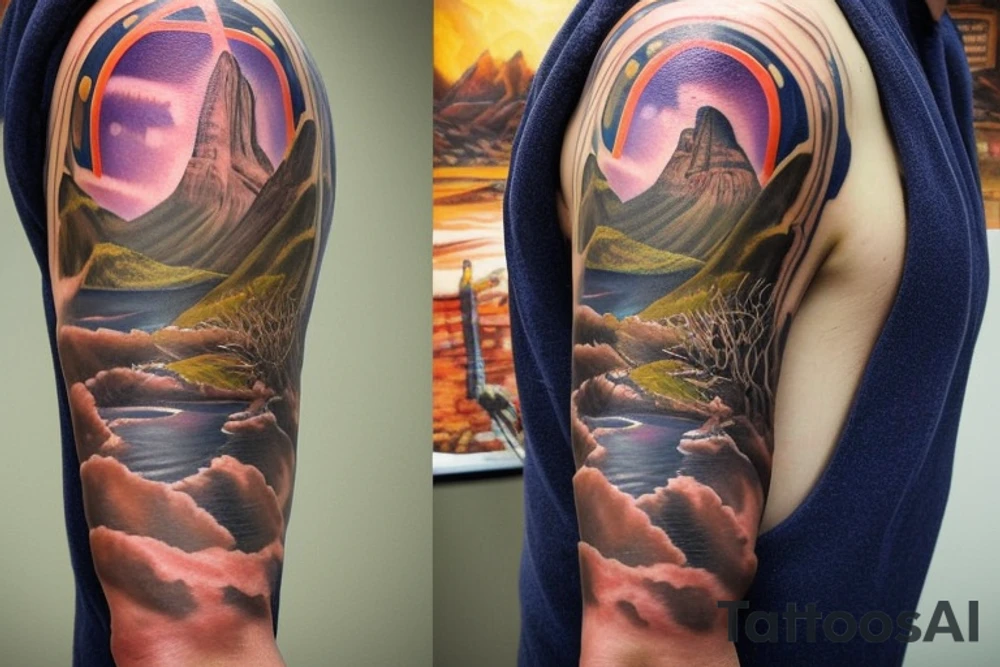 Create a unique sleeve tattoo design that reflects my diverse interests and experiences. Incorporate elements of my Spanish heritage and South African residence, along with my love for mountains and ocean animals from scuba diving. Include symbols of travel and meeting new people, as well as the importance of trust and loyalty in my relationships. The tattoo should also represent my personal growth and commitment to being a better person, despite past hurts and mistakes tattoo idea