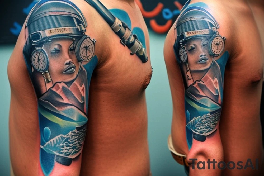 Create a unique sleeve tattoo design that reflects my diverse interests and experiences. Incorporate elements of my Spanish heritage and South African residence, along with my love for mountains and ocean animals from scuba diving. Include symbols of travel and meeting new people, as well as the importance of trust and loyalty in my relationships. The tattoo should also represent my personal growth and commitment to being a better person, despite past hurts and mistakes tattoo idea
