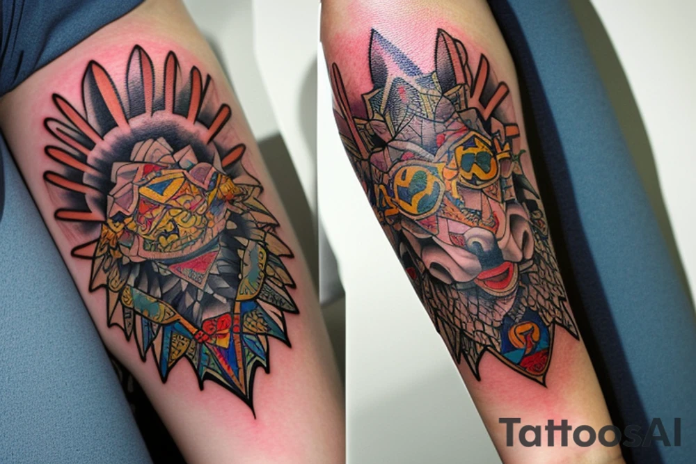 Create a unique sleeve tattoo design that reflects my diverse interests and experiences. Incorporate elements of my Spanish heritage and South African residence, along with my love for mountains and ocean animals from scuba diving. Include symbols of travel and meeting new people, as well as the importance of trust and loyalty in my relationships. The tattoo should also represent my personal growth and commitment to being a better person, despite past hurts and mistakes tattoo idea