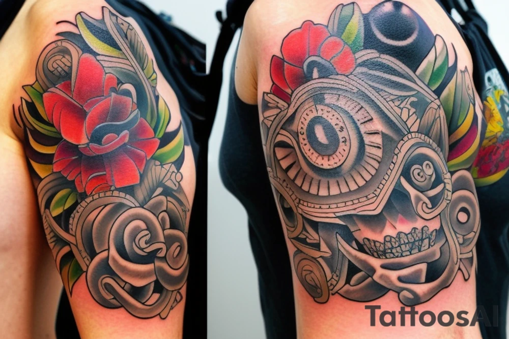 Create a unique sleeve tattoo design that reflects my diverse interests and experiences. Incorporate elements of my Spanish heritage and South African residence, along with my love for mountains and ocean animals from scuba diving. Include symbols of travel and meeting new people, as well as the importance of trust and loyalty in my relationships. The tattoo should also represent my personal growth and commitment to being a better person, despite past hurts and mistakes tattoo idea