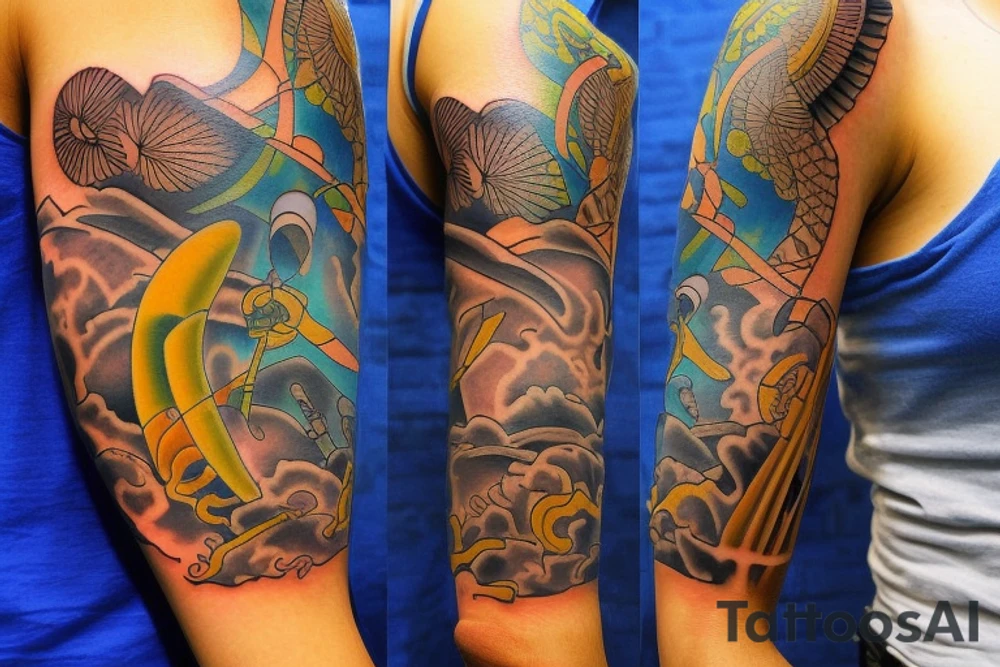 Create a unique sleeve tattoo design that reflects my diverse interests and experiences. Incorporate elements of my Spanish heritage and South African residence, along with my love for mountains and ocean animals from scuba diving. Include symbols of travel and meeting new people, as well as the importance of trust and loyalty in my relationships. The tattoo should also represent my personal growth and commitment to being a better person, despite past hurts and mistakes tattoo idea