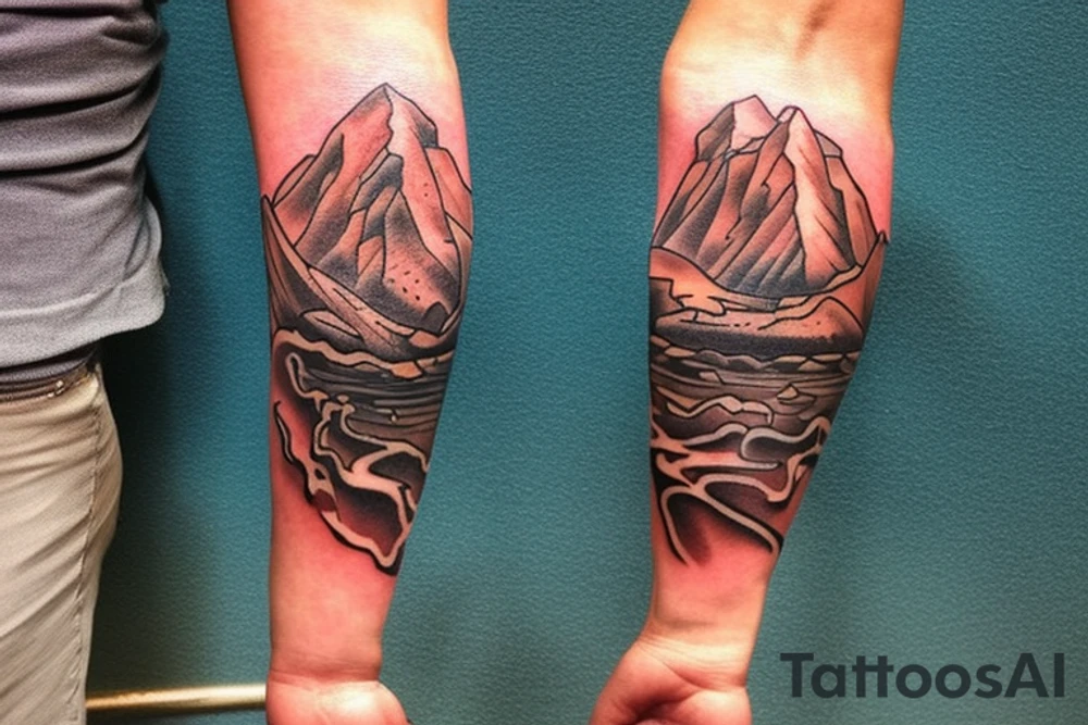 Create a unique sleeve tattoo design that reflects my diverse interests and experiences. Incorporate elements of my Spanish heritage and South African residence, along with my love for mountains and ocean animals from scuba diving. Include symbols of travel and meeting new people, as well as the importance of trust and loyalty in my relationships. The tattoo should also represent my personal growth and commitment to being a better person, despite past hurts and mistakes tattoo idea