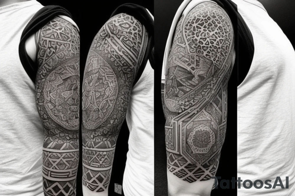 Create a unique sleeve tattoo design that reflects my diverse interests and experiences. Incorporate elements of my Spanish heritage and South African residence, along with my love for mountains and ocean animals from scuba diving. Include symbols of travel and meeting new people, as well as the importance of trust and loyalty in my relationships. The tattoo should also represent my personal growth and commitment to being a better person, despite past hurts and mistakes tattoo idea