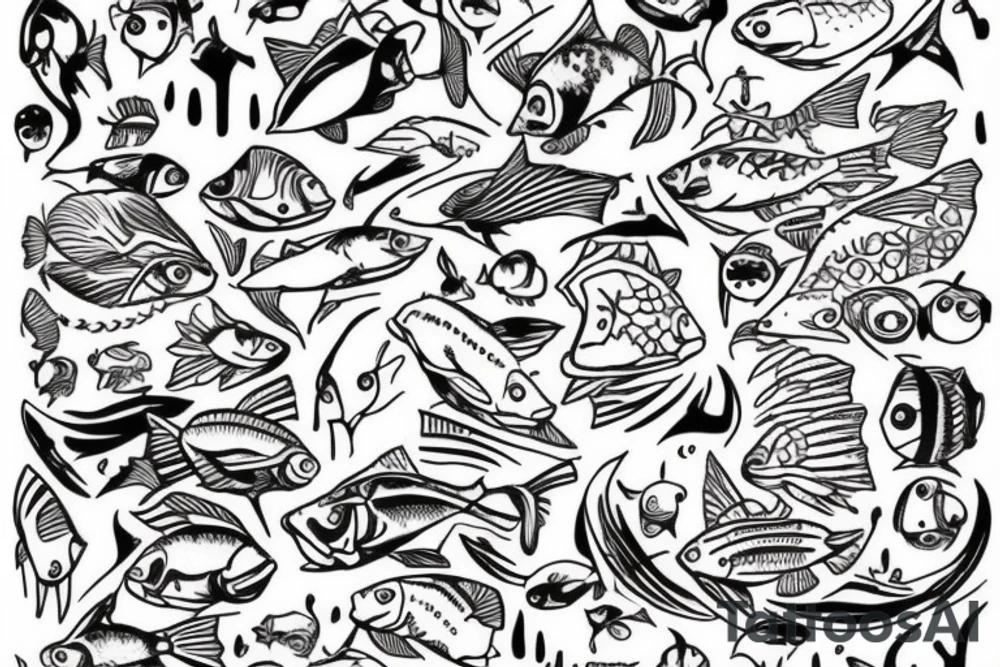 three sixes conceded to each other with small fishes around it the sign of Pisces and these numbers hide inside of it in a row 1958- 1968 - 1992- 1997- 2002 tattoo idea three sixes conceded to each other with small fishes around it the sign of Pisces and these numbers hide inside of it in a row 1958- 1968 - 1992- 1997- 2002 tattoo idea