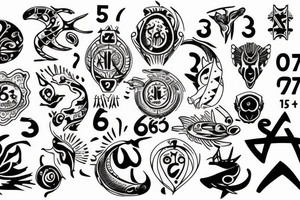 three sixes conceded to each other with around it the sign of Pisces and these numbers hide inside of it in a row 1958- 1968 - 1992- 1997- 2002 tattoo idea