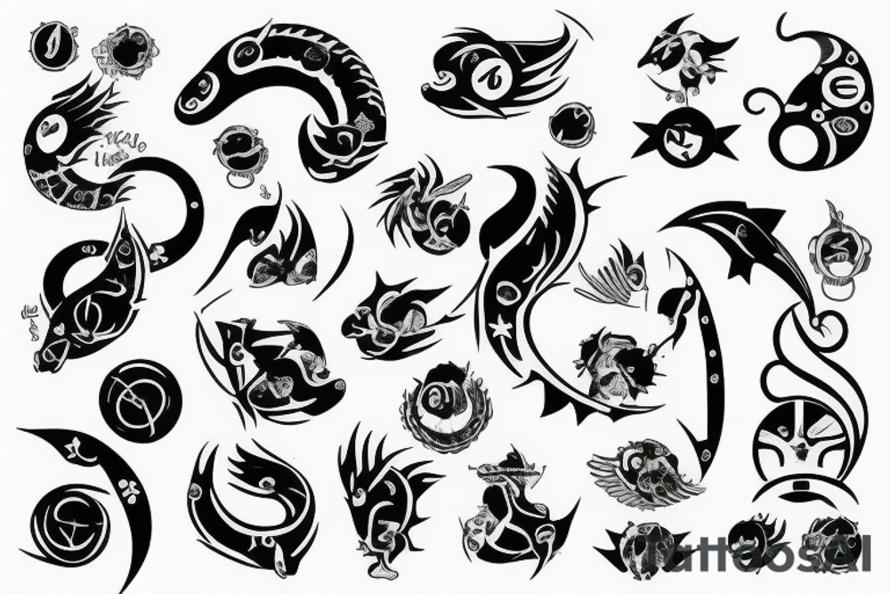 three sixes conceded to each other with around it the sign of Pisces and these numbers hide inside of it in a row 1958- 1968 - 1992- 1997- 2002 tattoo idea