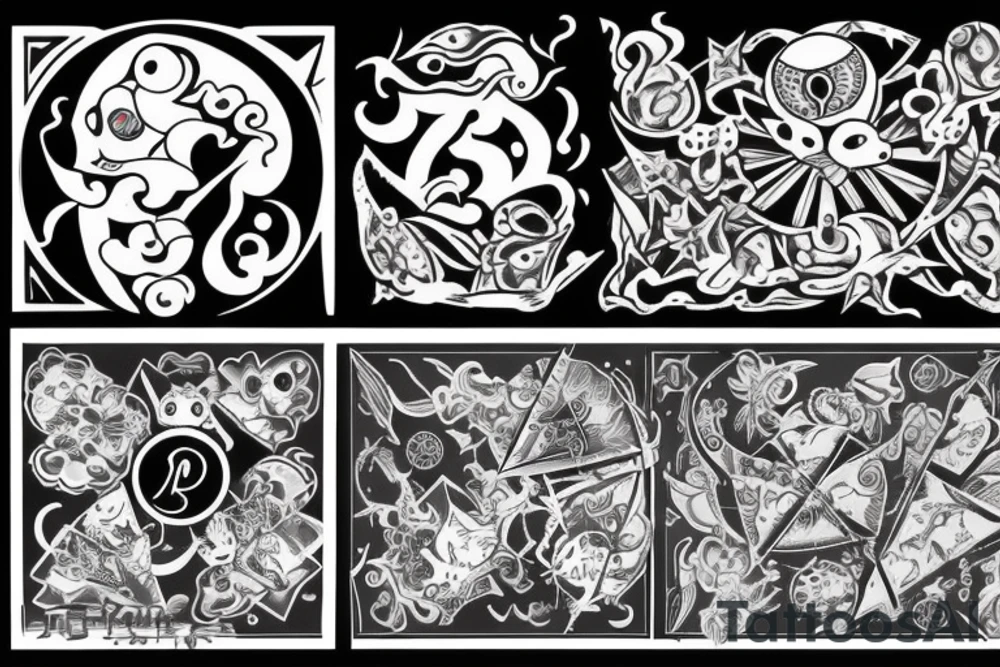 three sixes conceded to each other with around it the sign of Pisces and these numbers hide inside of it in a row 1958- 1968 - 1992- 1997- 2002 tattoo idea