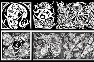 three sixes conceded to each other with around it the sign of Pisces and these numbers hide inside of it in a row 1958- 1968 - 1992- 1997- 2002 tattoo idea