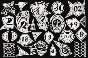 three sixes conceded to each other with around it the sign of Pisces and these numbers hide inside of it in a row 1958- 1968 - 1992- 1997- 2002 tattoo idea