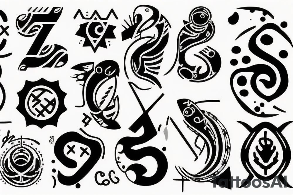 three sixes conceded to each other with around it the sign of Pisces and these numbers hide inside of it in a row 1958- 1968 - 1992- 1997- 2002 tattoo idea
