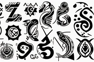 three sixes conceded to each other with around it the sign of Pisces and these numbers hide inside of it in a row 1958- 1968 - 1992- 1997- 2002 tattoo idea