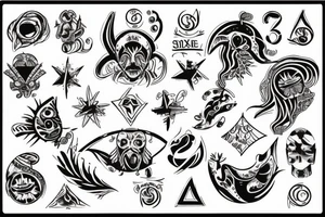 three sixes conceded to each other with around it the sign of Pisces and these numbers hide inside of it in a row 1958- 1968 - 1992- 1997- 2002 tattoo idea
