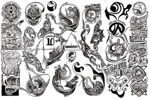 three sixes conceded to each other with around it the sign of Pisces and these numbers hide inside of it in a row 1958- 1968 - 1992- 1997- 2002 tattoo idea
