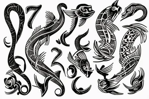 sign of Pisces and these numbers hide inside of it in a row 1958- 1968 - 1992- 1997- 2002 tattoo idea