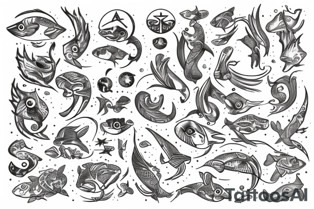 sign of Pisces and these numbers hide inside of it in a row 1958- 1968 - 1992- 1997- 2002 tattoo idea
