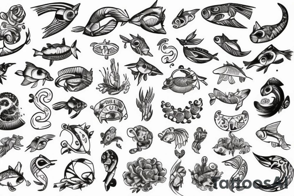 sign of Pisces and these numbers hide inside of it in a row 1958- 1968 - 1992- 1997- 2002 tattoo idea