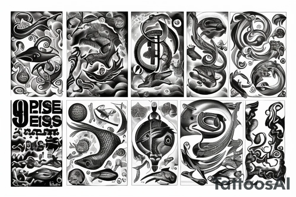 sign of Pisces and these numbers hide inside of it in a row 1958- 1968 - 1992- 1997- 2002 tattoo idea