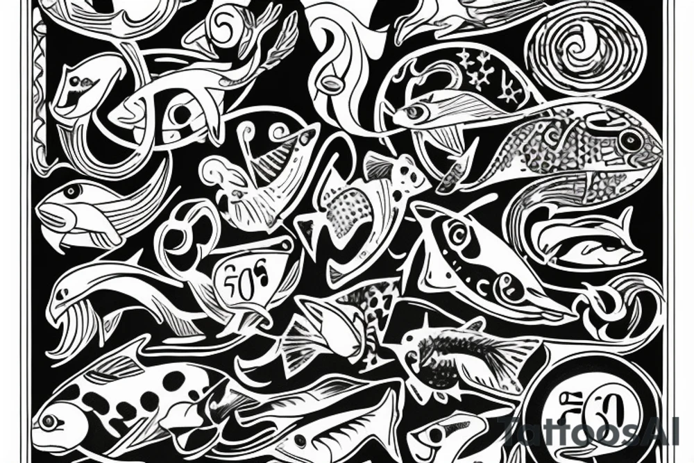 sign of Pisces and these numbers hide inside of it in a row 1958- 1968 - 1992- 1997- 2002 tattoo idea