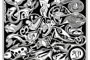 sign of Pisces and these numbers hide inside of it in a row 1958- 1968 - 1992- 1997- 2002 tattoo idea