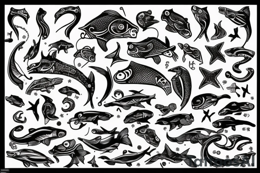 sign of Pisces and these numbers hide inside of it in a row 1958- 1968 - 1992- 1997- 2002 tattoo idea