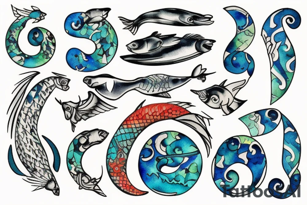 sign of Pisces and these numbers hide inside of it in a row 1958- 1968 - 1992- 1997- 2002 tattoo idea