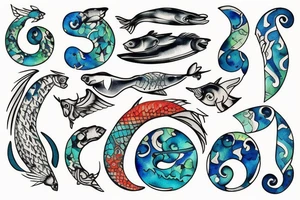 sign of Pisces and these numbers hide inside of it in a row 1958- 1968 - 1992- 1997- 2002 tattoo idea