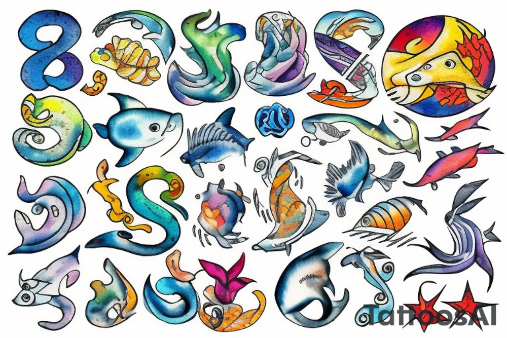 sign of Pisces and these numbers hide inside of it in a row 1958- 1968 - 1992- 1997- 2002 tattoo idea