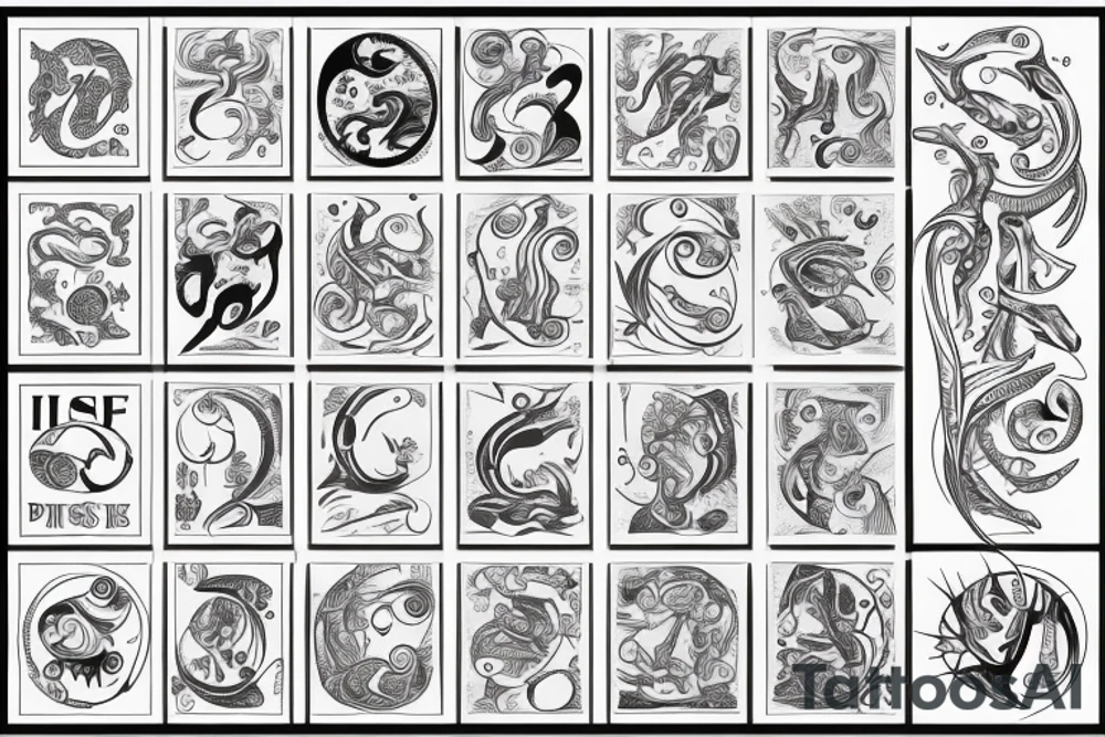 sign of Pisces and these numbers hide inside of it in a row 1958- 1968 - 1992- 1997- 2002 tattoo idea