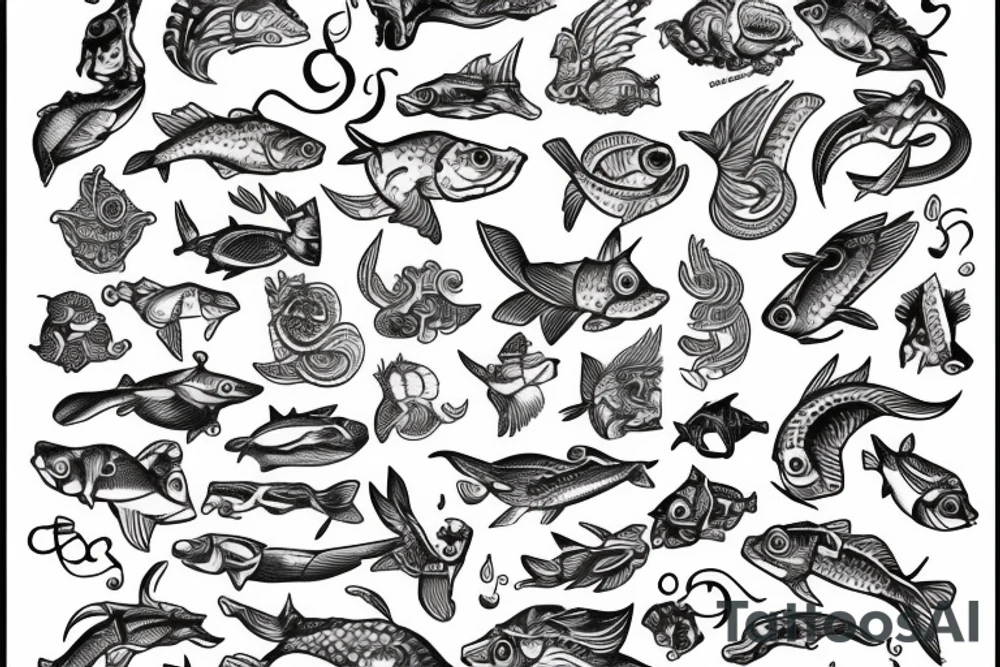 sign of Pisces and these numbers hide inside of it in a row 1958- 1968 - 1992- 1997- 2002 tattoo idea