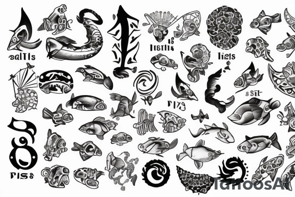 sign of Pisces and these numbers hide inside of it in a row 1958- 1968 - 1992- 1997- 2002 tattoo idea