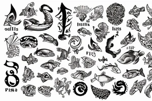 sign of Pisces and these numbers hide inside of it in a row 1958- 1968 - 1992- 1997- 2002 tattoo idea