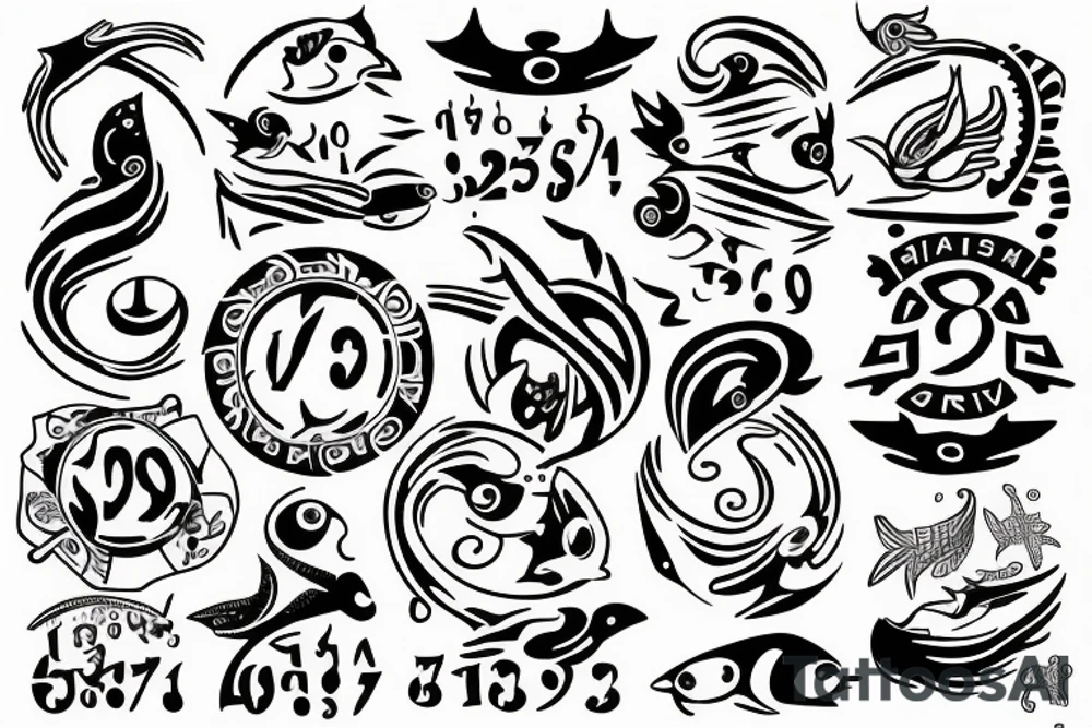 sign of Pisces and these numbers hide inside of it in a row 1958- 1968 - 1992- 1997- 2002 tattoo idea