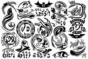 sign of Pisces and these numbers hide inside of it in a row 1958- 1968 - 1992- 1997- 2002 tattoo idea