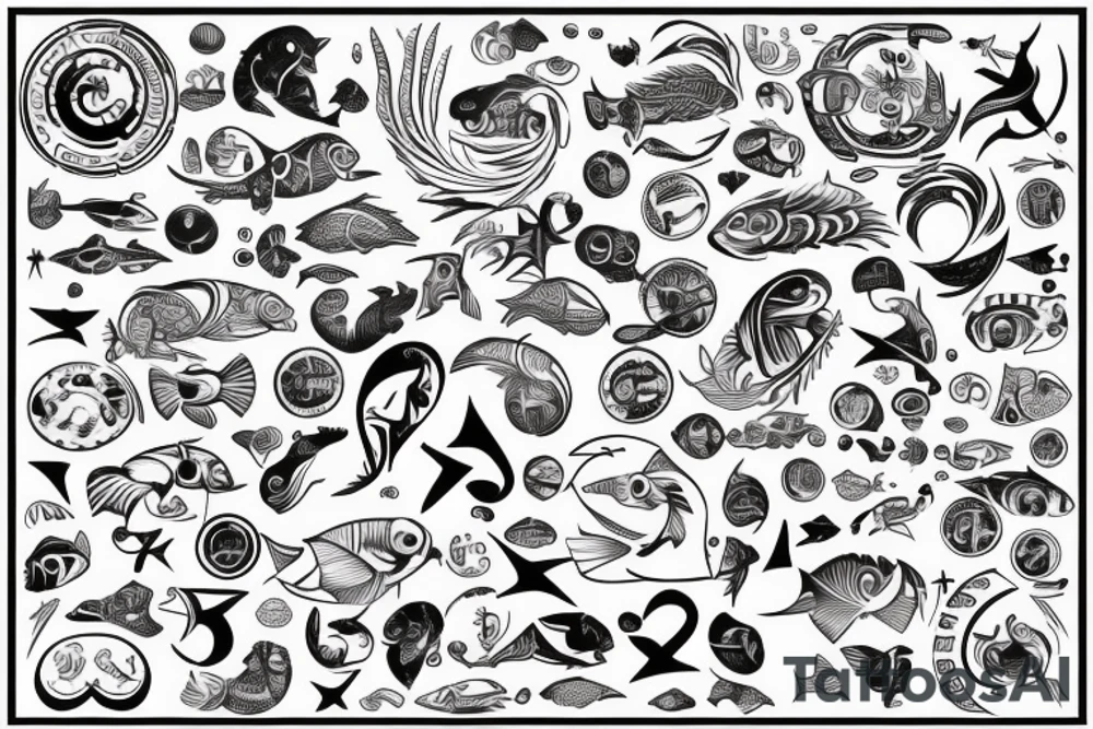 sign of Pisces and these numbers hide inside of it in a row 1958- 1968 - 1992- 1997- 2002 tattoo idea